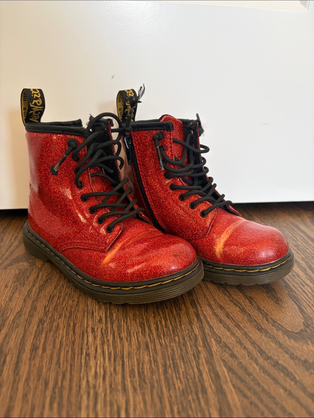 Dr. Martens Red Glitter Lace-Up Boots